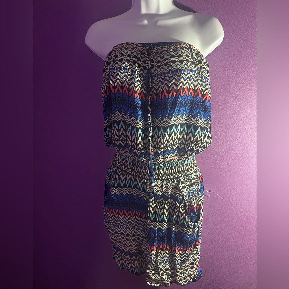 Stylish Multicolor Strapless Romper Dress